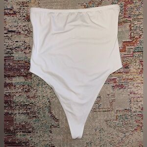MissGuided White Strapless Hi-Leg Thong One Piece Swim